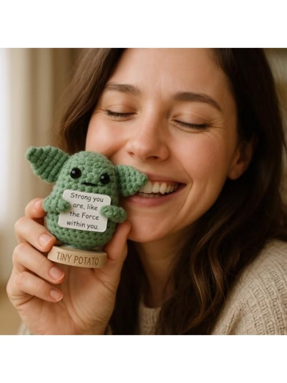Handmade Baby Yoda Crochet | 30 Fun Affirmations | Unique Gift for Birthdays - Picture 7 of 7
